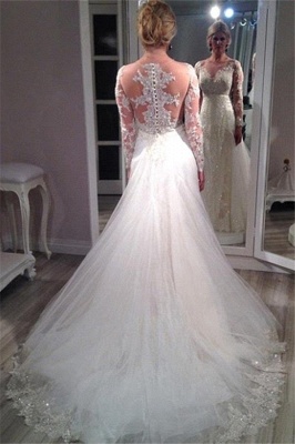 Sequins Glamorous Elegant Lace Appliques Tulle Long Sleeve Wedding Dress_4