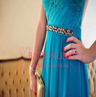 Charming Blue Lace Party Dresses Sleeveless Crystal Floor Length Evening Gowns_2