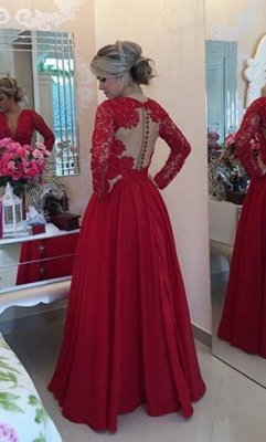 V-Neck Red Long Sleeve Chiffon Prom Dress New Arrival Bowknot Formal Occasion Dress BMT038_4