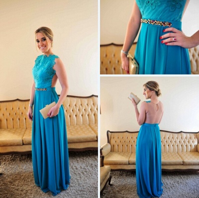 Charming Blue Lace Party Dresses Sleeveless Crystal Floor Length Evening Gowns_3