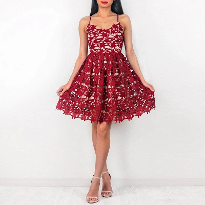 Delicate Lace Red Spaghetti Strap Homecoming Dress | Short A-line Party Gown_5