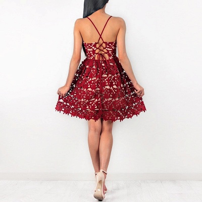 Delicate Lace Red Spaghetti Strap Homecoming Dress | Short A-line Party Gown_6