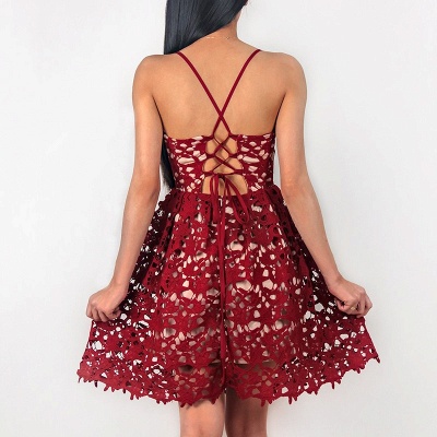 Delicate Lace Red Spaghetti Strap Homecoming Dress | Short A-line Party Gown_3