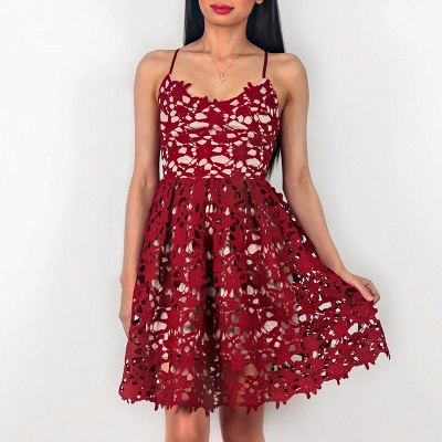 Delicate Lace Red Spaghetti Strap Homecoming Dress | Short A-line Party Gown_4