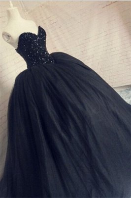 Tulle Sparkly Beaded Puffy Corset Sequins Black Amazing Sweetheart Prom Dresses_2