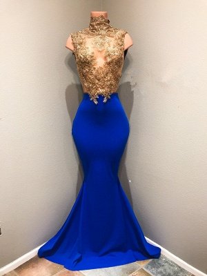 royal blue high neck mermaid lace Appliques Prom Dresses ,Prom Dresses_1