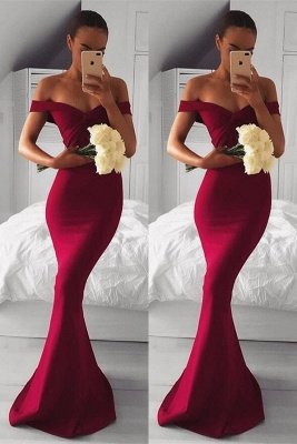 Long Red Mermaid Modern Off-the-shoulder Prom Dress_2