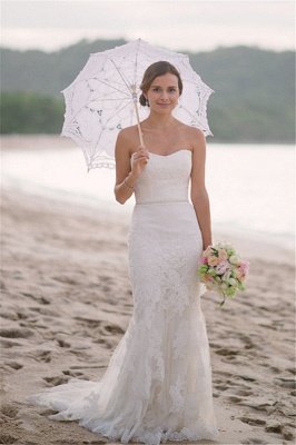 Sexy Spitze Brautkleider billig für Sommer Strand Meerjungfrau trägerlose einfache Brautkleider_1
