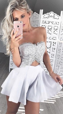 Newest White Strapless Sleeveless Short Homecoming Dress_1