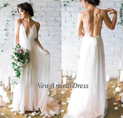 Chiffon V-Neck Beach Elegant Sleeveless Long Wedding Dresses  Online_1