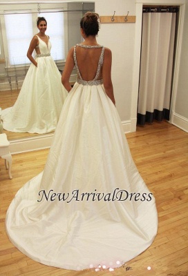 Beading V-neck Sexy  Sleeveless New Arrival A-line Sweep Train Wedding Dresses_1