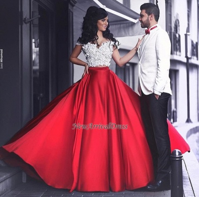 Appliques Red Lace Off-the-Shoulder Elegant Evening Dress_1