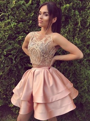 Newest Lace A-line Short Sleeveless Ruffles Homecoming Dress_1