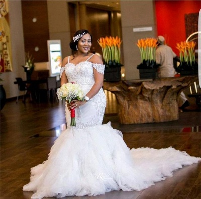 Cap-Sleeve Gorgeous Appliques Plus Size Mermaid Lace Wedding Dresses  Online_5
