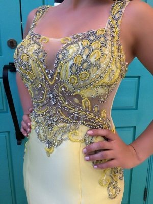 Delicate Straps Mermaid Crystals Sleeveless Prom Dress_3