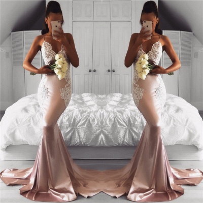 Spaghetti Straps Mermaid Prom Dresses  | Lace Sexy Long Formal Dress_3