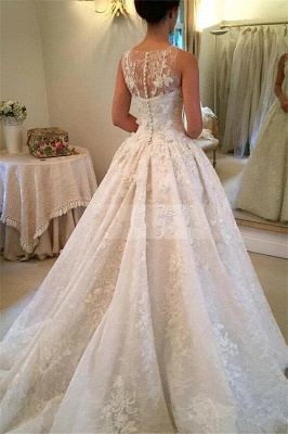 Latest A-line New Arrival Lace Jewel Zipper Sexy Sleeveless Elegant Wedding Dresses_3