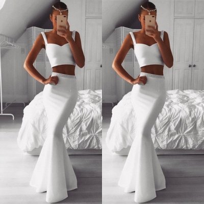 Precioso vestido de fiesta blanco de dos piezas | Vestidos de noche con cuentas de sirena a la venta_3