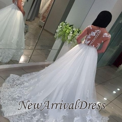 White A-Line Romantic Cap Sleeve Bridal Gowns | Lace Wedding Dresses  Online_1