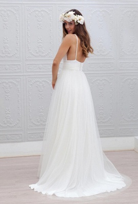 Spaghetti Strap Sexy Beach Wedding Dresses | Open Back Tulle  Wedding Gowns For Summer_3