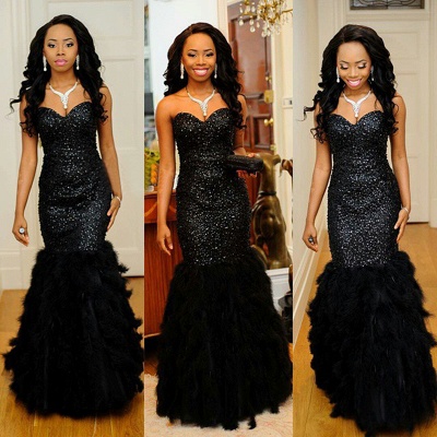 Modest Black Sweetheart Sleeveless Crystals Prom Dress_3