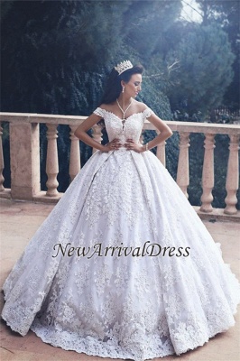 Neue Ankunfts-Spitze Luxuriöse Prinzessin Appliques Off The Shoulder Günstige Online Elegante Ballkleid Brautkleider_1