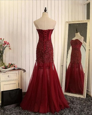 Mermaid Beaded Tulle Brilliant Sweetheart Sleeveless Lace Appliques Long Prom Dresses_3