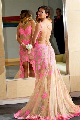 Delicate Lace Appliques Hi-Lo Sweep Train Prom Dress BA8339_1